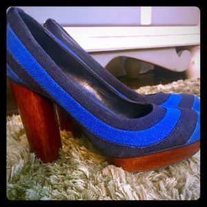 Tory Burch Joelle Wood Platform Linen Pumps